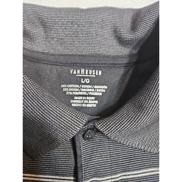 Van Hueusen Polo Shirt Traveler Large Black and White Stripes Van Huesen Buttons - Picture 2 of 5